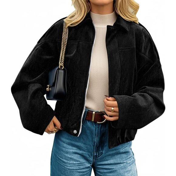 Women's Black Faux Suede Jackets Fall Fashion Outfits Coat Winter Clothes Jacket